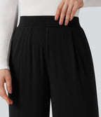 High Waisted Wide Leg Thermal Work Trousers with Pockets — Black — view 4