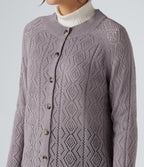 Round Neck Long Sleeve Button Fly Hollow Out Casual Cardigan — Lilac Marble — view 4