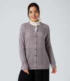 Round Neck Long Sleeve Button Fly Hollow Out Casual Cardigan — Lilac Marble — view 5