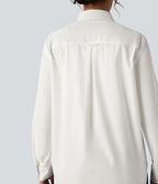 Collar Long Sleeve Curved Hem Work Shirt with Chest Pocket — White — view 5