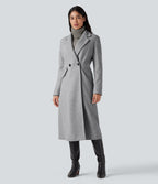 Notched Collar Long Sleeve Longline Fleece Casual Coat with Pockets — Marble Grey — view 5