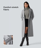 Notched Collar Long Sleeve Longline Fleece Casual Coat with Pockets — Marble Grey — view 1