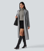 Notched Collar Long Sleeve Longline Fleece Casual Coat with Pockets — Marble Grey — view 6