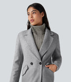 Notched Collar Long Sleeve Longline Fleece Casual Coat with Pockets — Marble Grey — view 4
