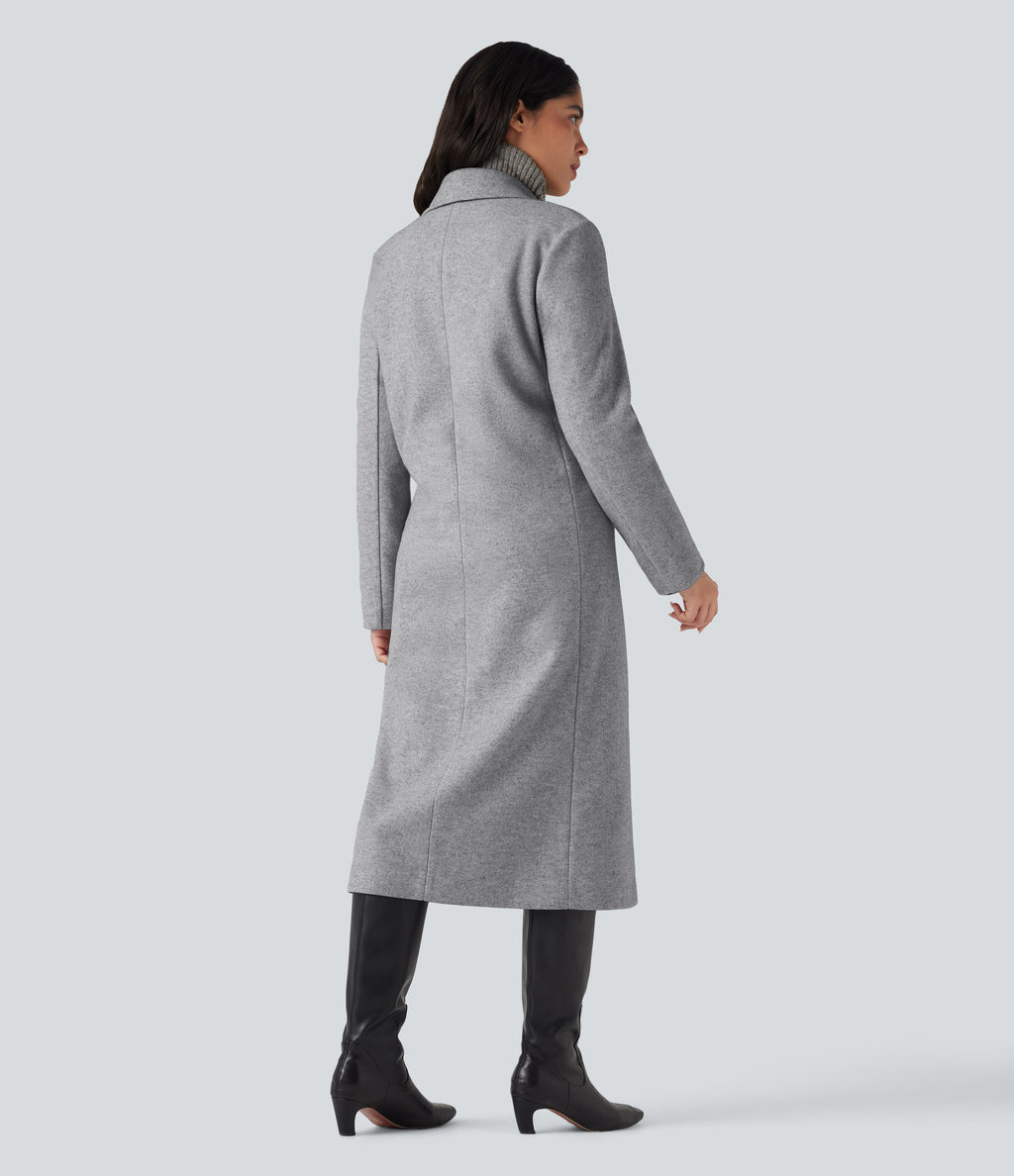 Notched Collar Long Sleeve Longline Fleece Casual Coat with Pockets — Marble Grey — view 2