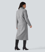 Notched Collar Long Sleeve Longline Fleece Casual Coat with Pockets — Marble Grey — view 2
