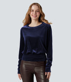Round Neck Long Sleeve Velvet Casual Top — Deep Twilight — view 3