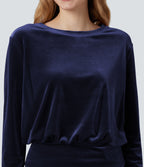 Round Neck Long Sleeve Velvet Casual Top — Deep Twilight — view 4