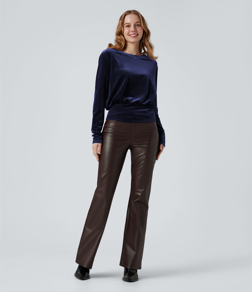 Round Neck Long Sleeve Velvet Casual Top — Deep Twilight — view 5