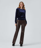 Round Neck Long Sleeve Velvet Casual Top — Deep Twilight — view 5