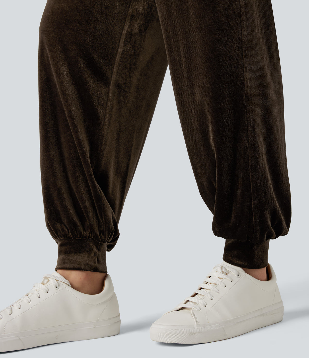 One Shoulder Long Sleeve Velvet Casual Jumpsuit with Pockets — Demitasse — view 6