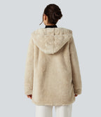Hooded Long Sleeve Casual Teddy Coat with Pockets — Oyster Gray — view 2