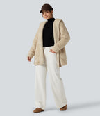Hooded Long Sleeve Casual Teddy Coat with Pockets — Oyster Gray — view 5
