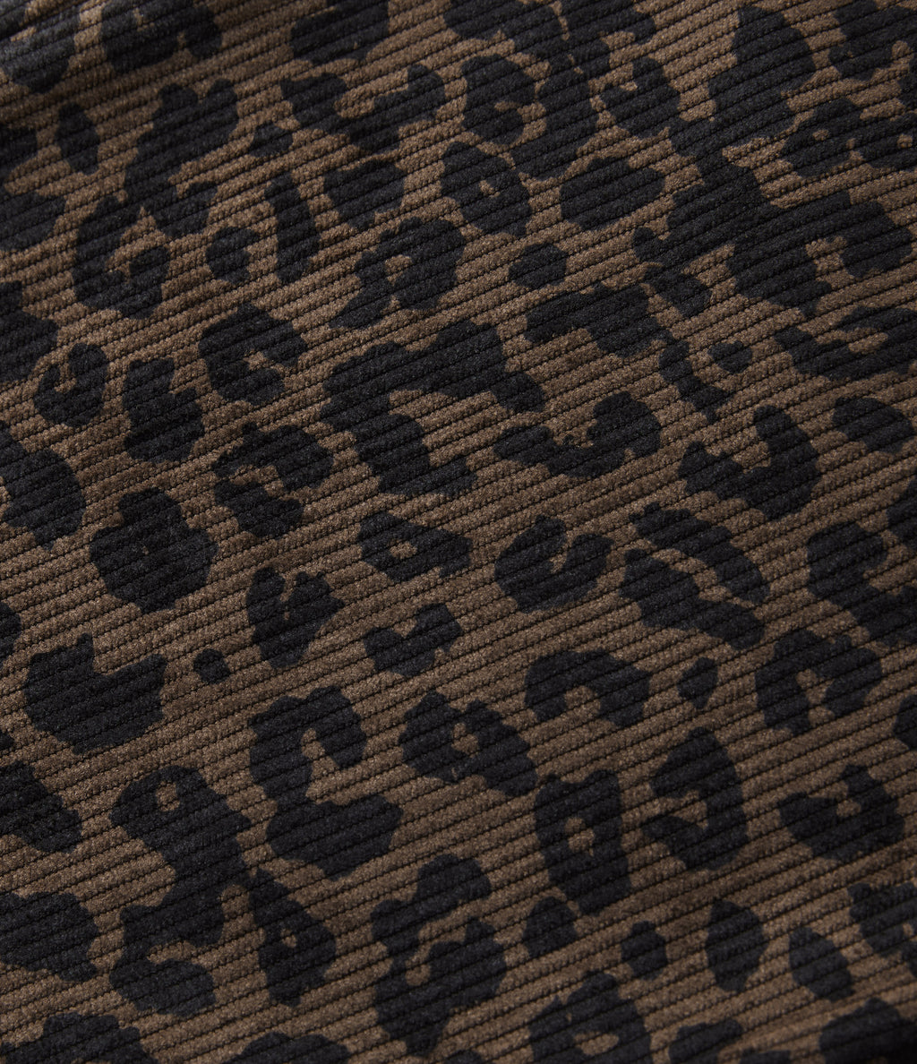 High Waisted Straight Leg Mop Leopard Print Corduroy Casual Trousers with Pockets — Amber Leopard — view 7