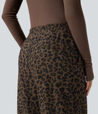 High Waisted Straight Leg Mop Leopard Print Corduroy Casual Trousers with Pockets — Amber Leopard — view 5