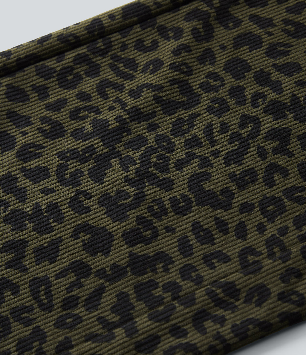Mid Rise Leopard Print Corduroy Casual Straight-leg Trousers with Pockets — Olive Leopard — view 7