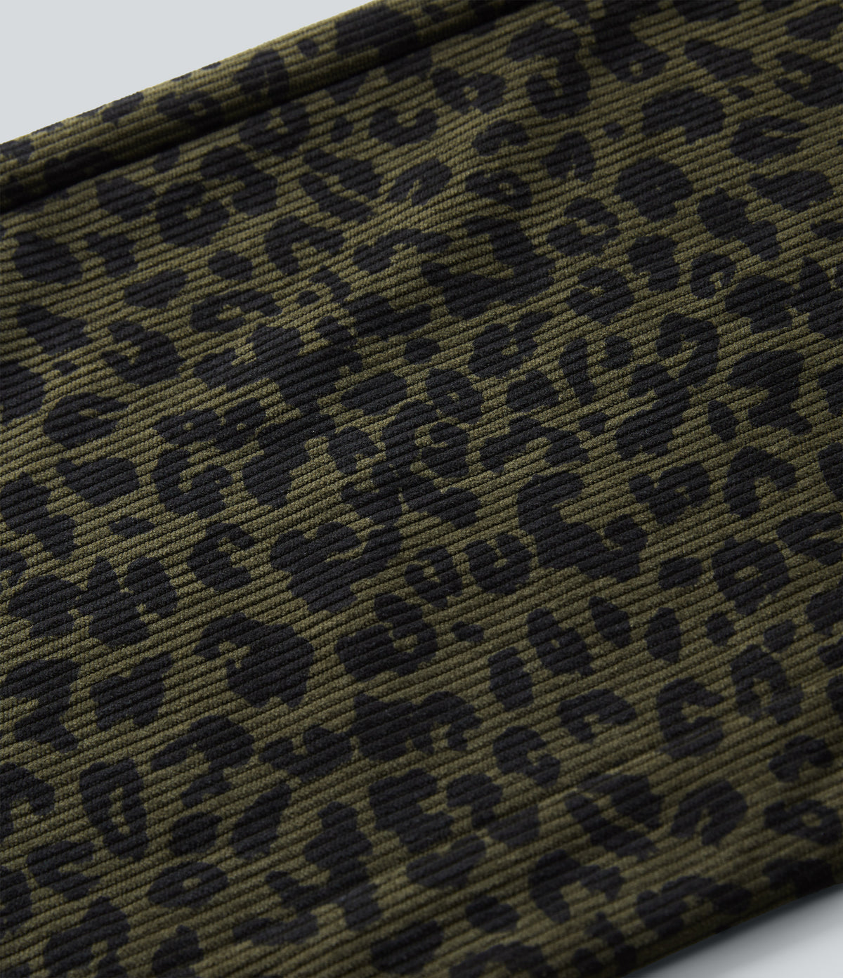 Mid Rise Leopard Print Corduroy Casual Straight-leg Trousers with Pockets — Olive Leopard — view 7