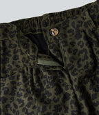 Mid Rise Leopard Print Corduroy Casual Straight-leg Trousers with Pockets — Olive Leopard — view 6
