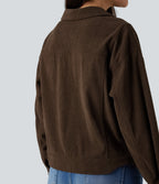 Long Sleeve Button Fly Corduroy Casual Shacket Jacket with Pockets — Flamewood Brown — view 6