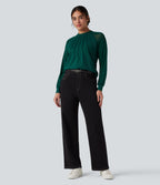 Round Neck Raglan Long Sleeve Contrast Mesh Casual Blouse — Rain Forest — view 7
