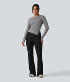 Round Neck Long Sleeve Thumb Holes Asymmetric Split Hem Yoga Sports Top — Gull — view 7