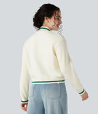 Round Neck Long Sleeve Color Block Casual Cardigan — Gardenia — view 2