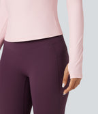 Plush Long Sleeve Thumb Hole Yoga Sports Top — Primrose Pink — view 7