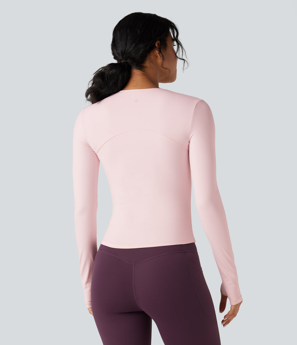 Plush Long Sleeve Thumb Hole Yoga Sports Top — Primrose Pink — view 2