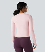 Plush Long Sleeve Thumb Hole Yoga Sports Top — Primrose Pink — view 2