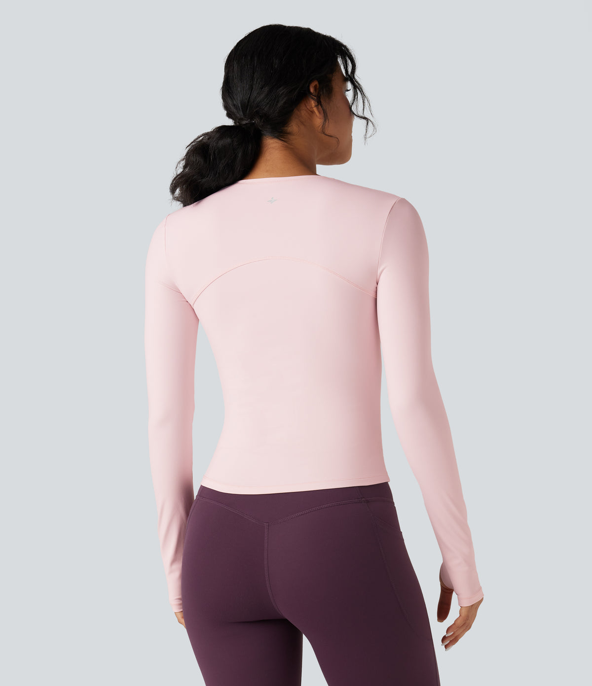 Plush Long Sleeve Thumb Hole Yoga Sports Top — Primrose Pink — view 2