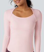 Plush Long Sleeve Thumb Hole Yoga Sports Top — Primrose Pink — view 4