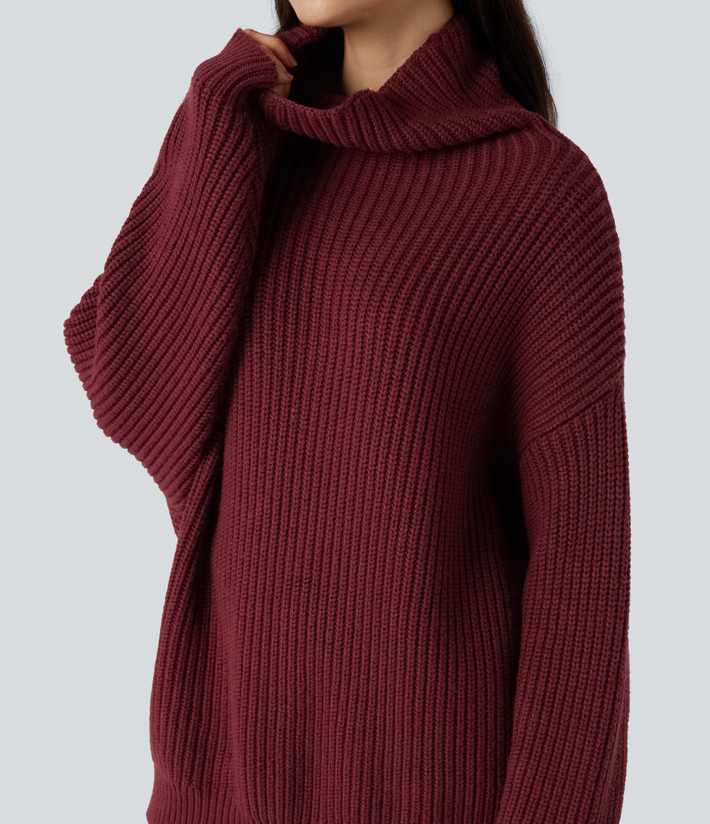 High Neck Long Sleeve Casual Jumper — Pomegranate — view 4
