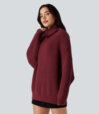 High Neck Long Sleeve Casual Jumper — Pomegranate — view 3
