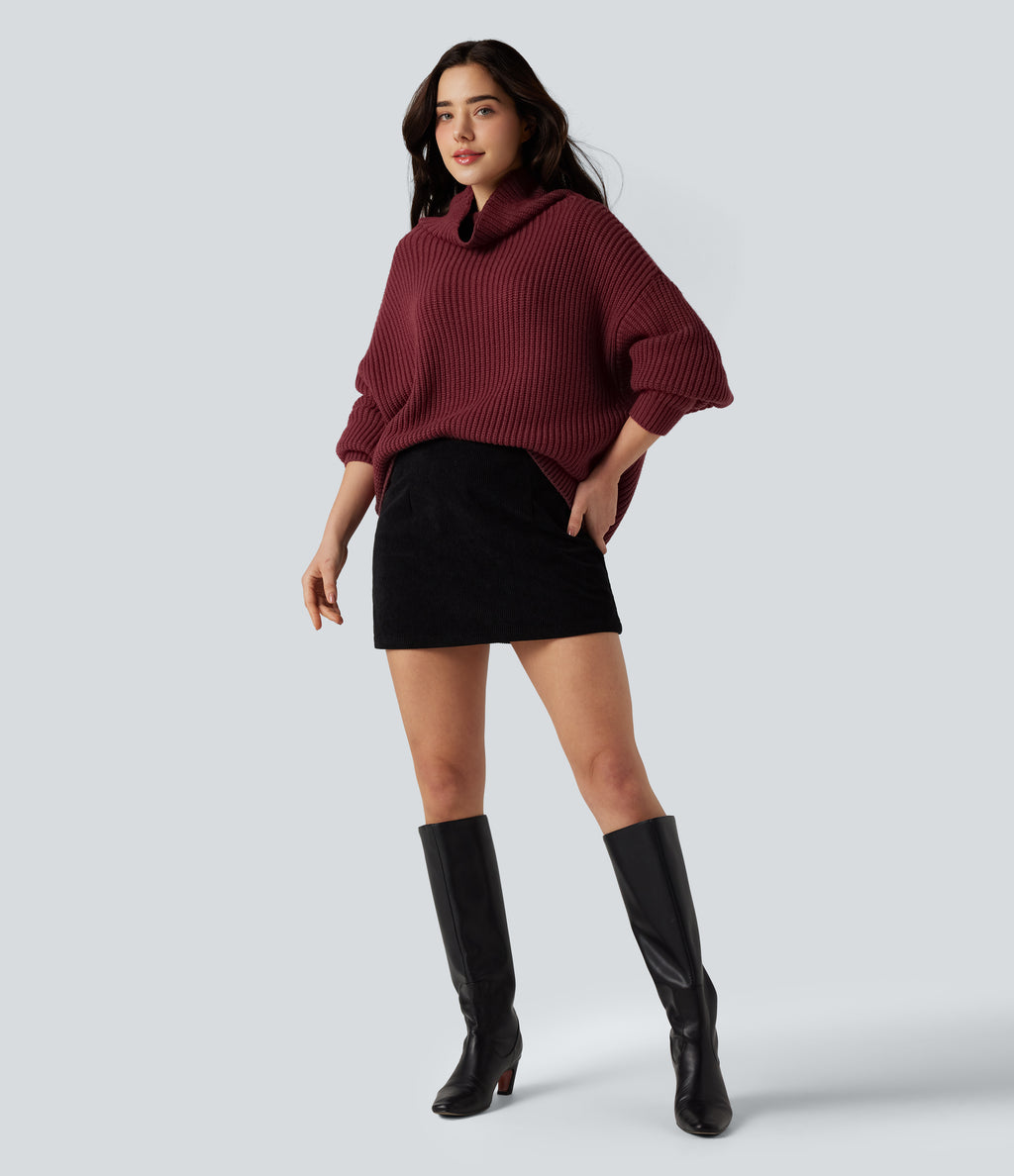 High Neck Long Sleeve Casual Jumper — Pomegranate — view 6