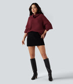 High Neck Long Sleeve Casual Jumper — Pomegranate — view 6