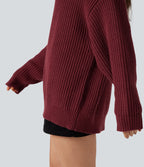 High Neck Long Sleeve Casual Jumper — Pomegranate — view 5