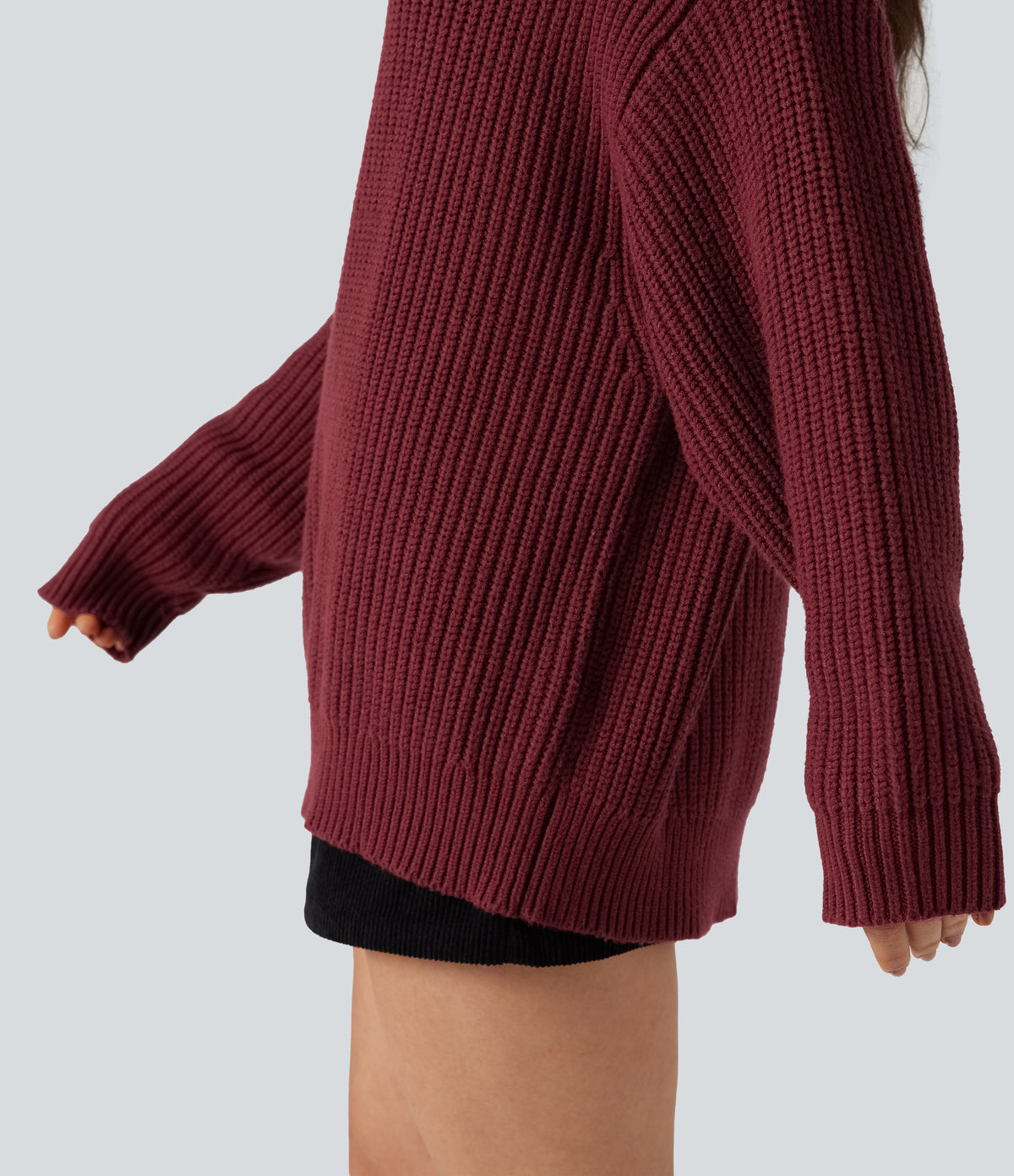 High Neck Long Sleeve Casual Jumper — Pomegranate — view 5
