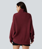 High Neck Long Sleeve Casual Jumper — Pomegranate — view 2