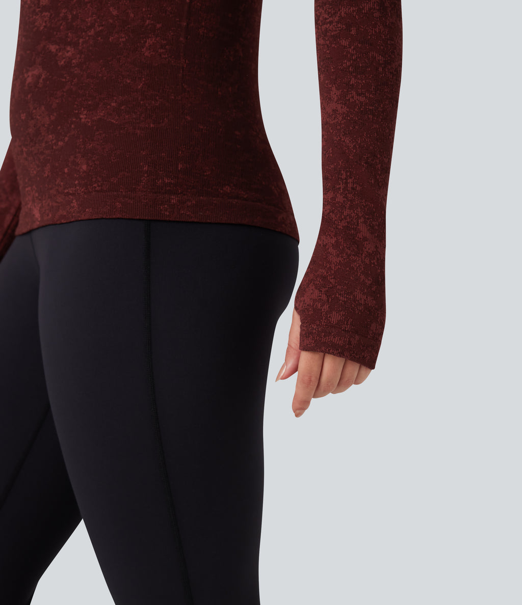 OneForm Seamless Flow Half Zip Long Sleeve Thumb Hole Workout Sports Top — Syrah — view 6