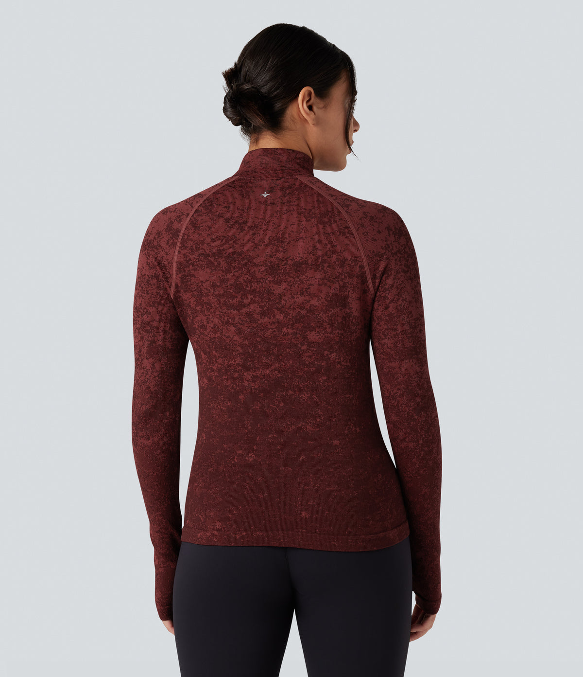 OneForm Seamless Flow Half Zip Long Sleeve Thumb Hole Workout Sports Top — Syrah — view 2