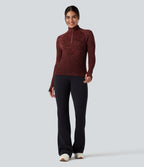 OneForm Seamless Flow Half Zip Long Sleeve Thumb Hole Workout Sports Top — Syrah — view 7