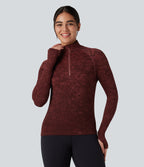 OneForm Seamless Flow Half Zip Long Sleeve Thumb Hole Workout Sports Top — Syrah — view 1
