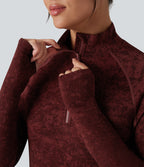 OneForm Seamless Flow Half Zip Long Sleeve Thumb Hole Workout Sports Top — Syrah — view 4