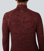 OneForm Seamless Flow Half Zip Long Sleeve Thumb Hole Workout Sports Top — Syrah — view 5
