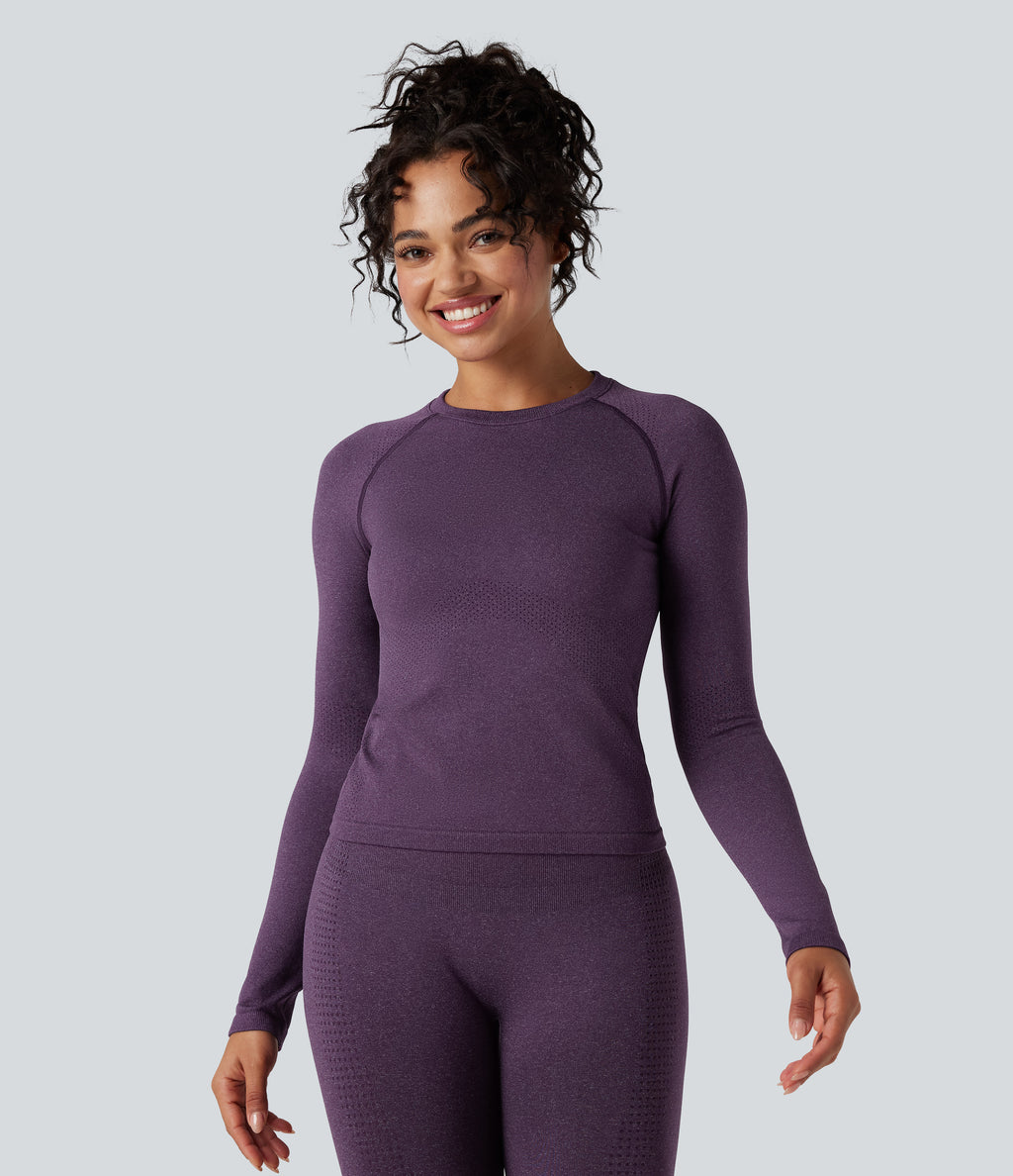 OneForm Seamless Flow Round Neck Raglan Long Sleeve Yoga Sports Top — Shadow Purple — view 2