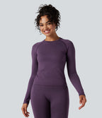 OneForm Seamless Flow Round Neck Raglan Long Sleeve Yoga Sports Top — Shadow Purple — view 2