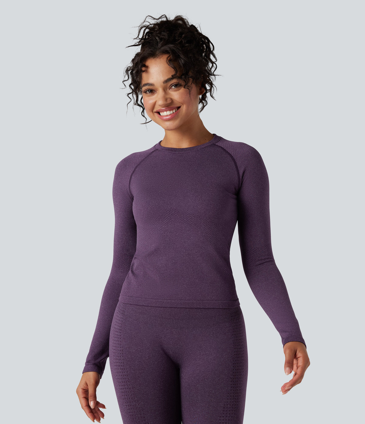 OneForm Seamless Flow Round Neck Raglan Long Sleeve Yoga Sports Top — Shadow Purple — view 2