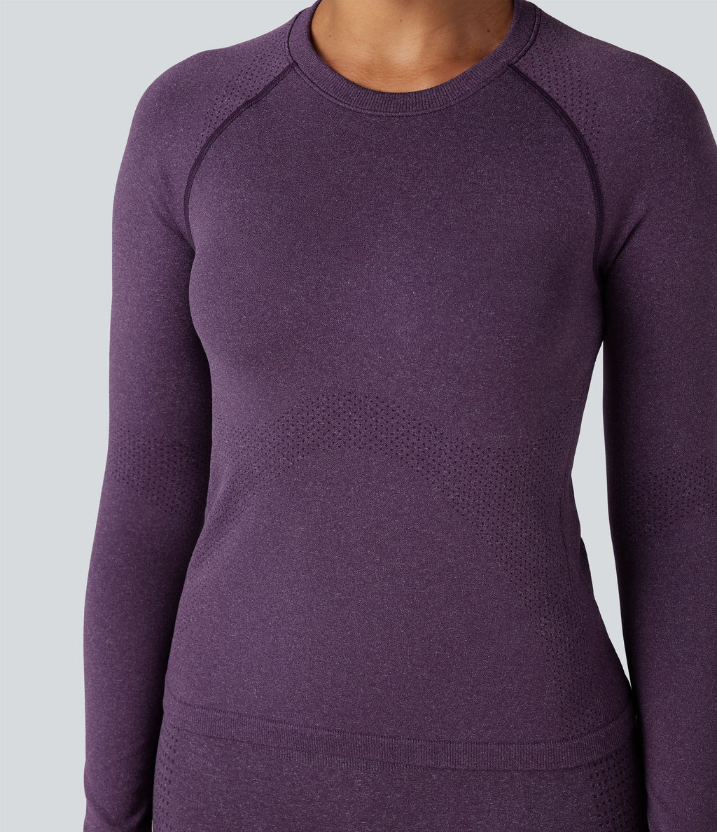OneForm Seamless Flow Round Neck Raglan Long Sleeve Yoga Sports Top — Shadow Purple — view 1