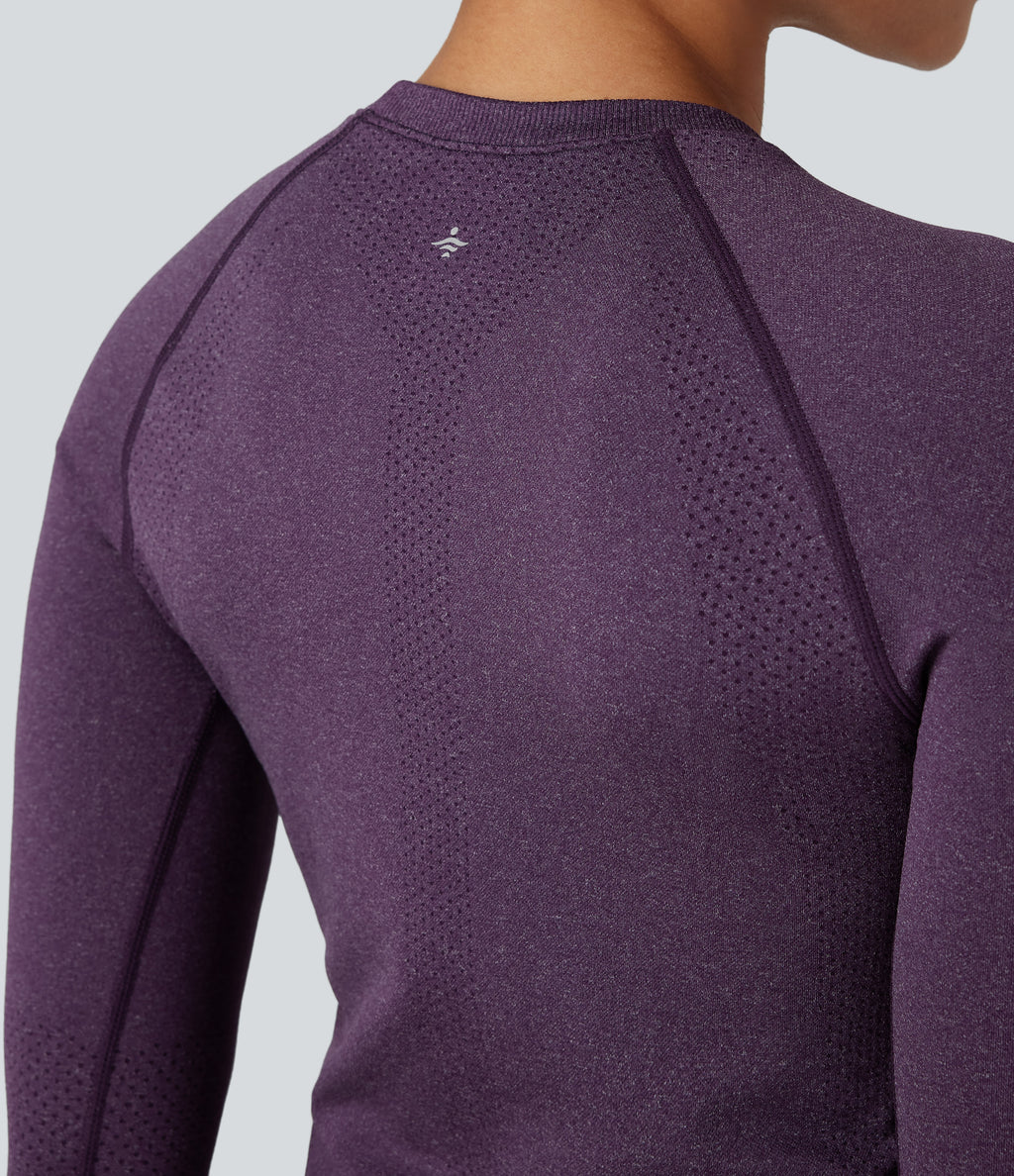 OneForm Seamless Flow Round Neck Raglan Long Sleeve Yoga Sports Top — Shadow Purple — view 5