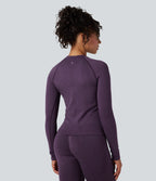 OneForm Seamless Flow Round Neck Raglan Long Sleeve Yoga Sports Top — Shadow Purple — view 3